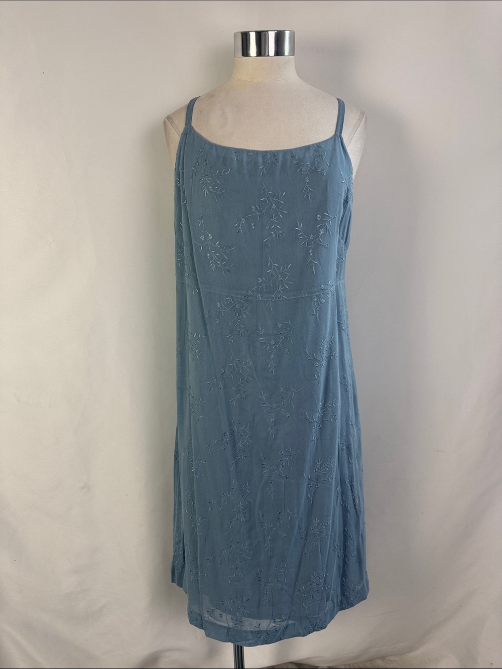 GAP Dusty Blue Embroidered Slip Midi Dress